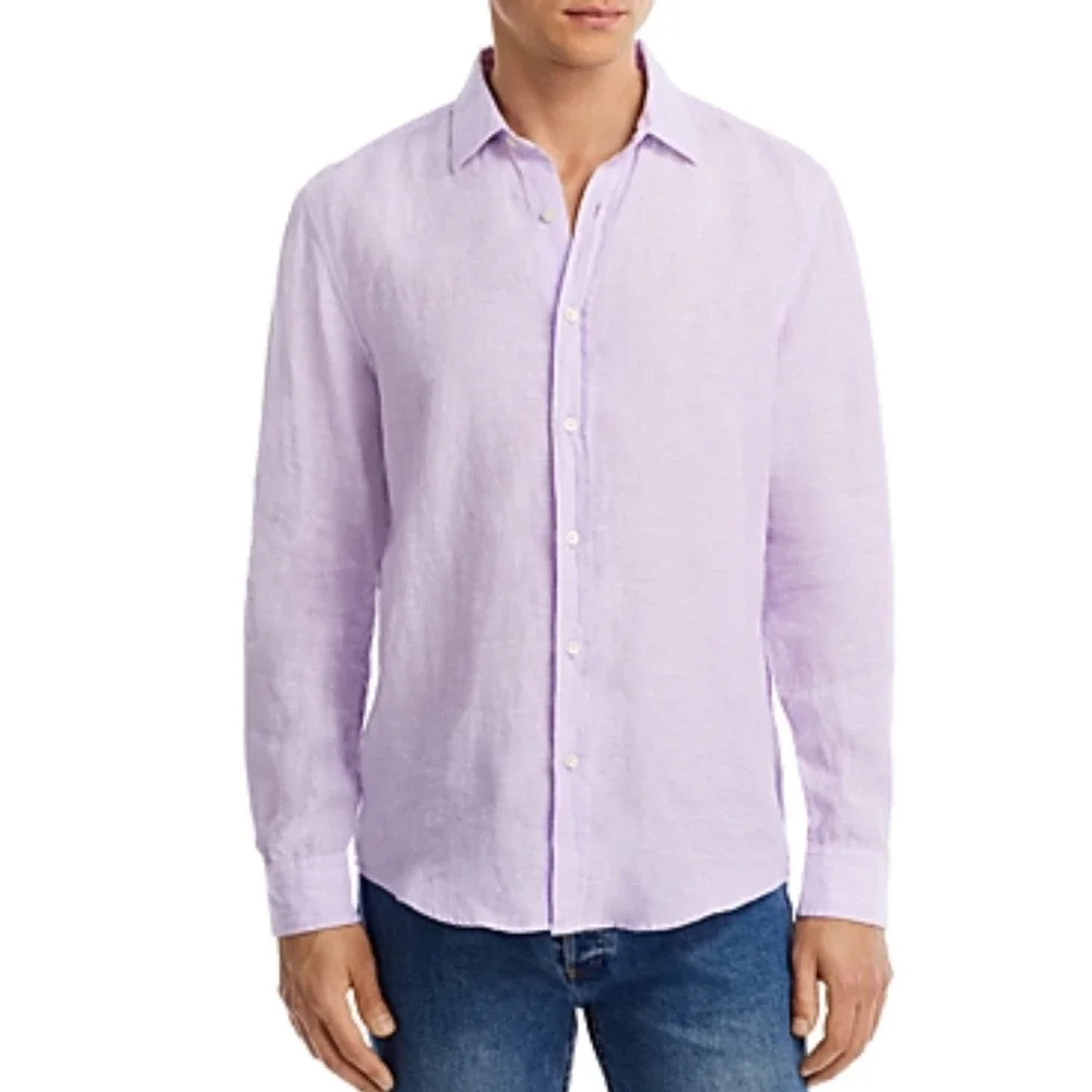 The Men's Store Linen Yarn-Dyed Solid Classic Fit Shirt Orchid Bloom Size XL